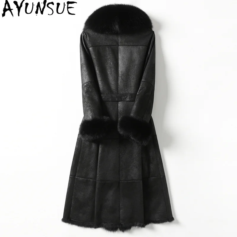 Роскошная женская зимняя одежда с воротником из лисьего меха Женская длинная