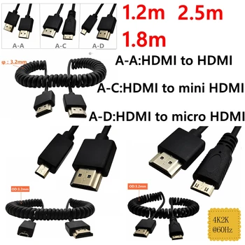 

OD 3.2mm Super Soft Thin Micro HDMI male to HDMI & Mini HDMI male stretch Spring Cable 2k 4k hd @60hz Light-weight Portable