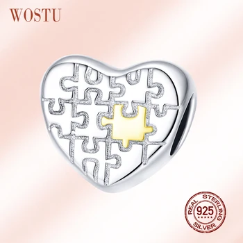 

WOSTU Original Design 925 Sterling Silver Puzzle Heart Bead Charm Fit Silver Bracelet Bangle DIY Jewelry Making Necklace CQC1673