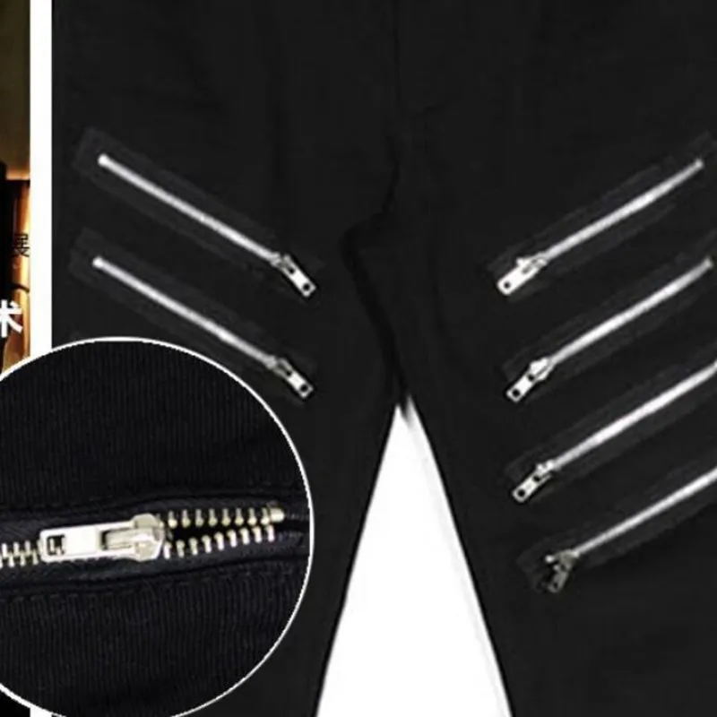 Мужские зауженные джинсы черные в стиле панк хип хоп на молнии байкерские брюки