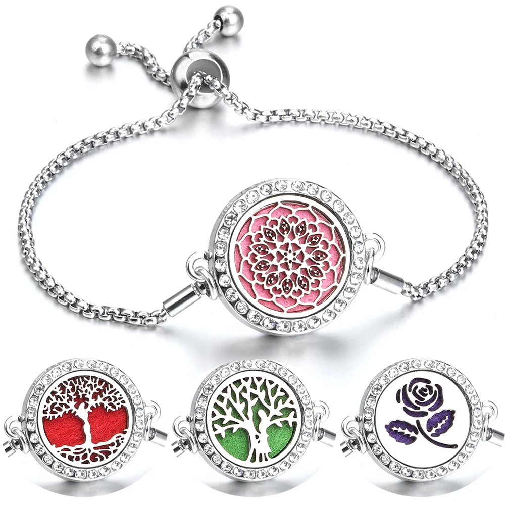 Aromatherapy Bracelet Jewelry Adjustable Chain Crystal Kaleidoscope Lotus Flower Aroma Perfume Essential Oil Diffuser Bracelets