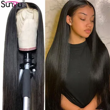 

Sunya Peruvian Straight Lace Front Wig 13x4 Lace Front 100% Human Hair Wig Bleached Knots 150% Density Remy Hair Wig Pre Plucked