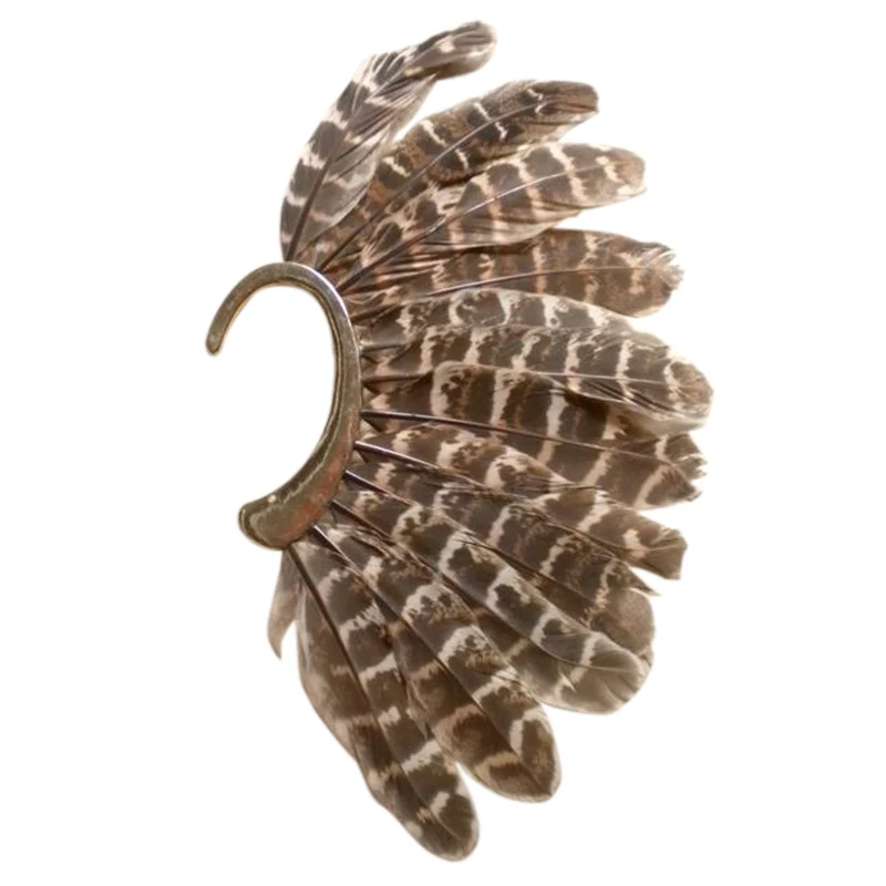 

1Pcs Unisex Big Feather Ear Cuff Non Piercing Gold Clip On Earrings