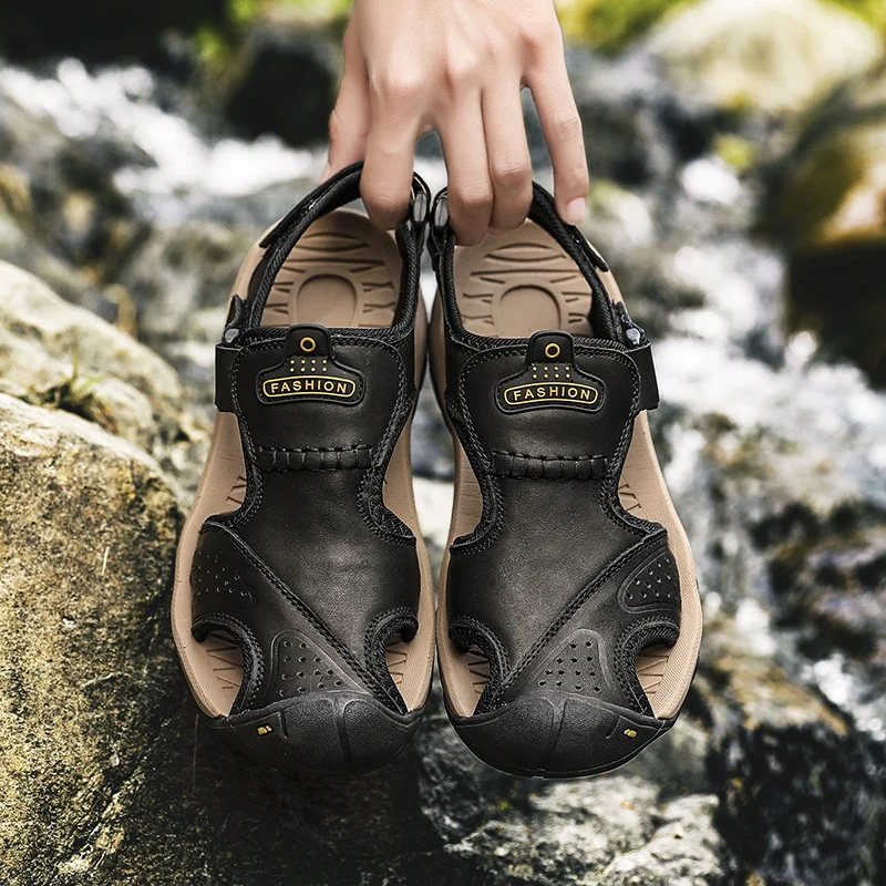 Classic Summer Men Sandals Genuine Leather Male Outdoor Beach Slippers Roman Design Comfortable Breathable Mens Beach Sandals