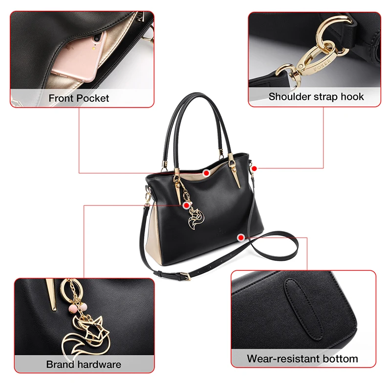 Женская сумка тоут FOXER черная через плечо из яловой кожи 2019|handbag ladies|brand handbagsfashion