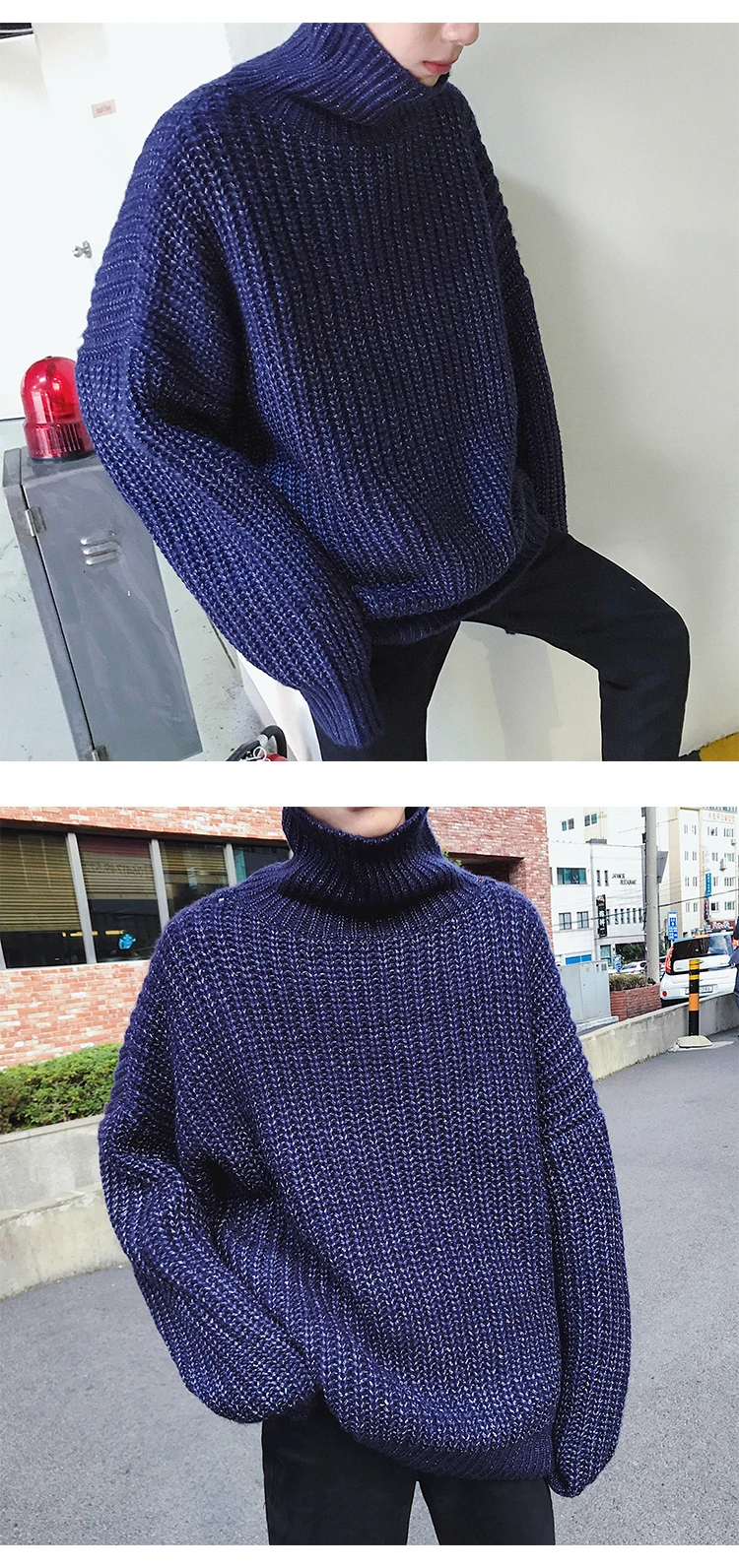 Winter New High Collar Sweater Men's Warm Fashion Solid Color Casual Knit Sweater Man Wild Loose Long Sleeve Pullover Men