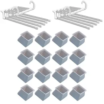 

2 Pcs Foldable Adjustable Pants Hangers,Hanger Space Saver & 16Pcs Chair Leg Caps Silicone Feet Cover