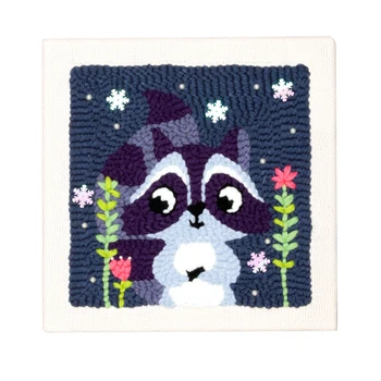 

DIY Knitting Wool Rug Hooking Kit Handcraft Woolen Embroidery Creative Gift with 26 x 26cm Solid Wood Frame Punch Needle-Raccoon