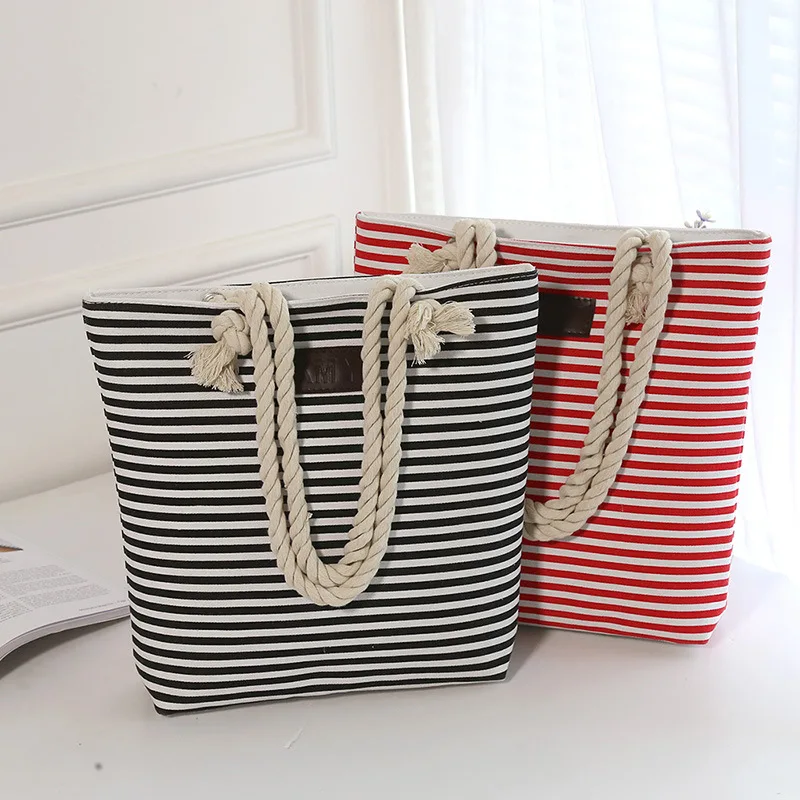 Оптом холщовые полосатые сумки через плечо веревка сумка корейский стиль пеньковая веревка темно-синий стиль повседневная женская сумка