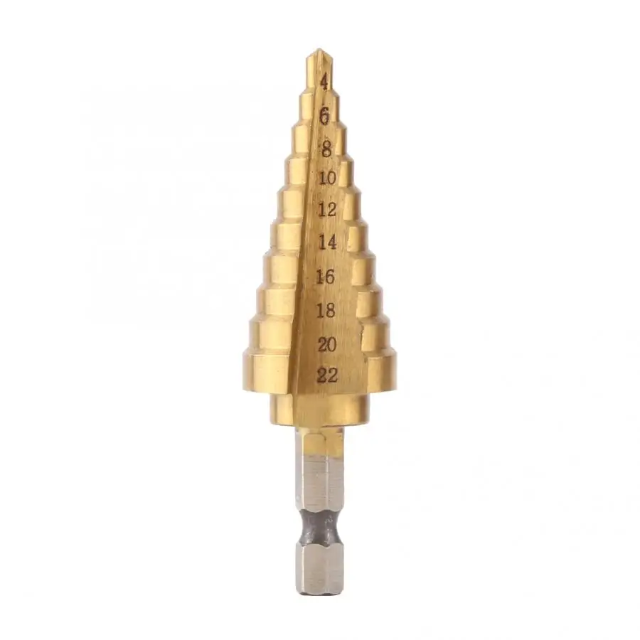 

Drill Bit Adapter Set 1pc High Speed Steel Titanium Coated Step Drill Bit Hole Cutter Hex Shank Power Tools 4-22mm Drill Bits