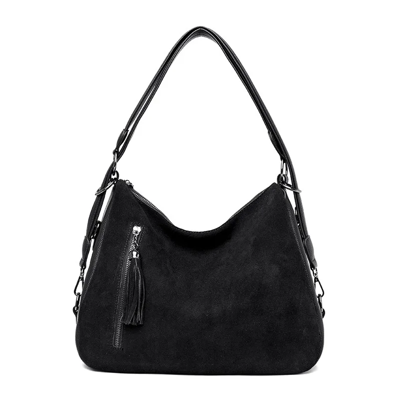 Высококачественная замшевая кожаная женская сумка через плечо, фирменный дизайн, сумки двойного назначения, женская сумка большой емкости, модные замшевые сумки черного цвета