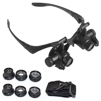 

Double Eye Magnifier Loupe Glasses Timepieces/Electronic Repair LED Light Jewelry Appraisal Watch Repair 10/15/20/25X Lens