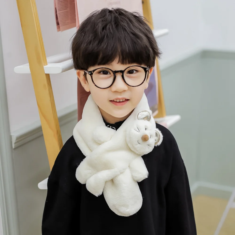Winter Cute Children Rabbit Scarf Boy Girls Warm Lovely Scarves Baby Imitation Fur Dog Collar Scarf Neck Warmers Christmas Gift