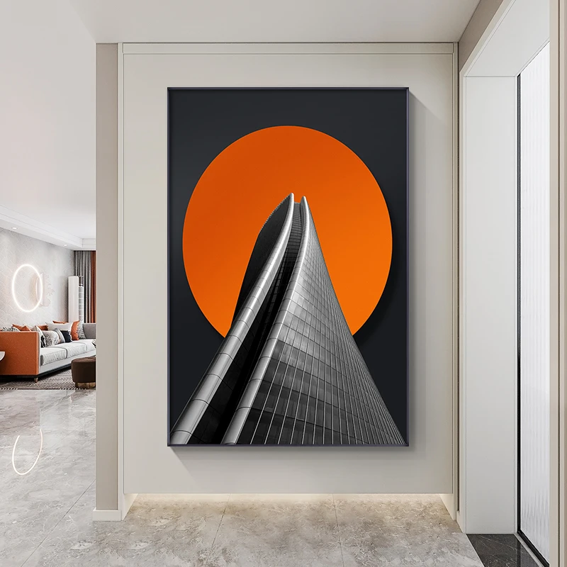 

Nordic Modern Building Poster Light luxury Orange Canvas Painting Prints Wall Art Pictures for Living Room Home Decor Cuadros