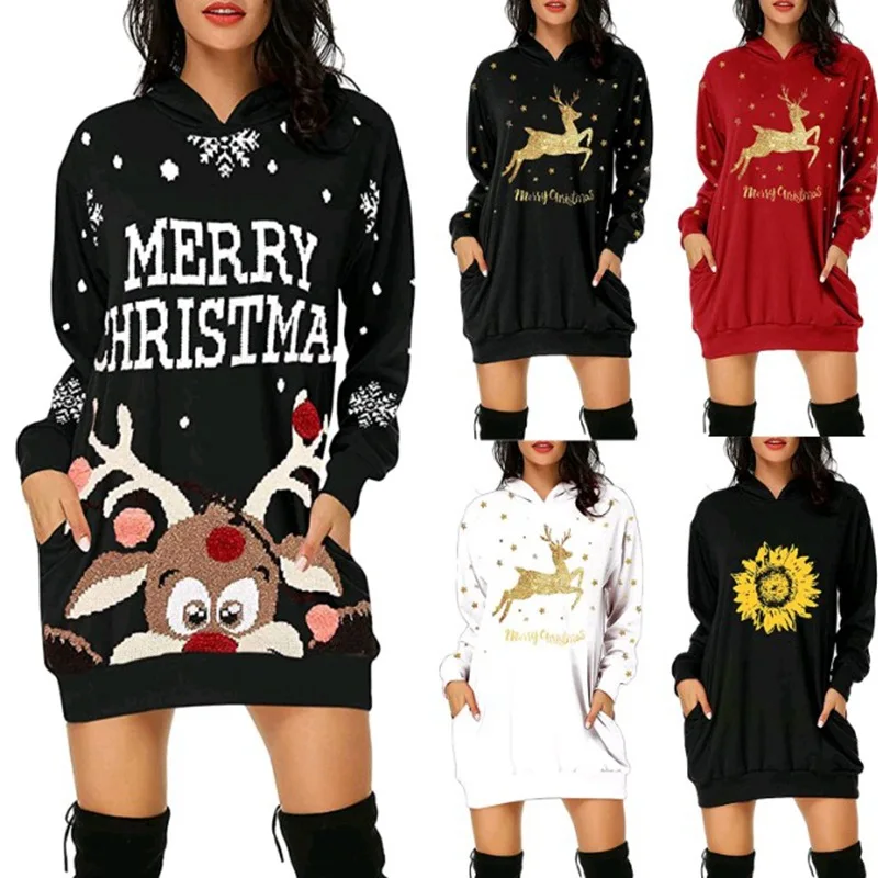 

Autumn Winter Women Hoodies Casual Plus Size Printed Hooded Sweatshirt Female Loose Christmas Hoodie Warm Tops