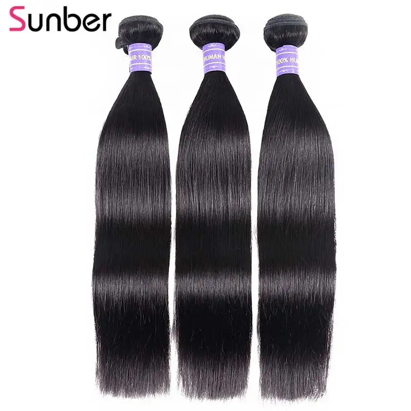 SUNBER волосы бразильские прямые 3 пучка Remy ткет 8 30 дюймов могут быть окрашены