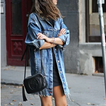 

New Women Denim Long Coat Jeans Coat Fashion Jacket Loose Casual Streetwear Denim Shirt Jacket Long Sleeve Cowboy Loose Coat