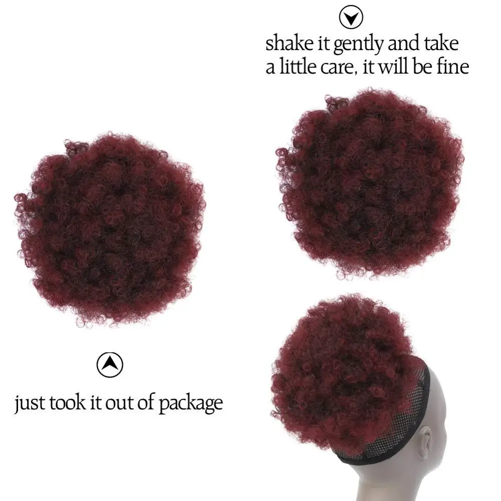 2PCS Short Afro Hair Bun Puff Synthetic Kinky Curly Chignon Hairpiece For Women Drawstring Ponytail Updo Hair Extensions