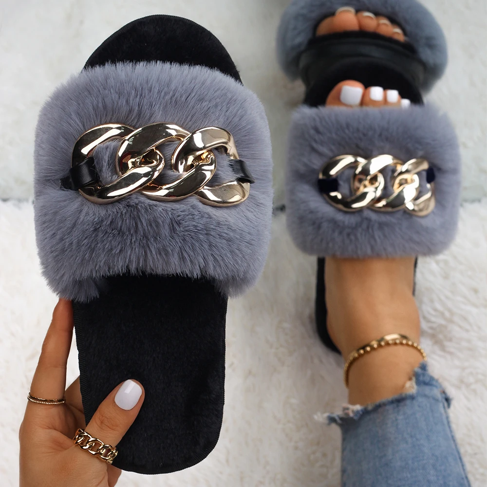 Fluffy Slippers Women Champagne Butterfly Faux Fur Slides Designer Platform  Sandals Winter Slippers Open Toe Indoor Casual Shoes Women's Slippers  AliExpress | Fox Fur Slides For Women Comfort Open Toe Fur Slippers