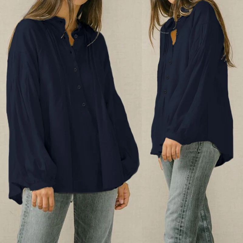 

Vintage Linen Tops 2019 Celmia Women Lantern Sleeve Shirts Tunic Female Office Blouses Button Casual Loose Blusa Femininas S-5XL