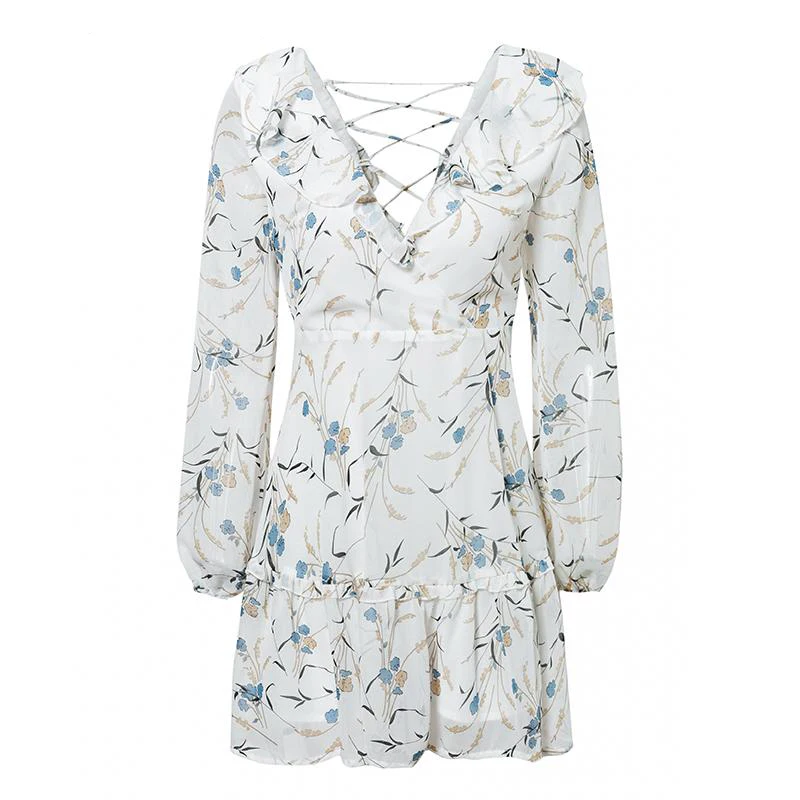 Бохо шикарное сзади кружево жабо Цветочные летнее платье с коротким и широким