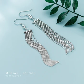 

MODIAN Fashion Multi-Layer Long Chain Beads Tassel Dangle Earring for Women 925 Sterling Silver Hook Earring Fine Jewelry Gift