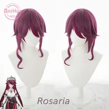 【Anihut】rosaria Cosplay Pruik Genshin Impact Cosplay Rode Hittebestendige Synthetische Haar Rosaria Cosplay