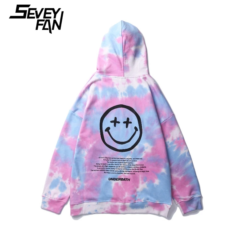 

Tie Dye Sweatshirts Men's Hip Hop Funny Cartoon Face Hoodies Spring Autumn Pullover Sportwear for Male
