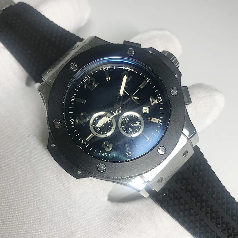 

Hot 7 types Mens watch black dial automatic self winding glide smooth second hand rubber strap good quality watches