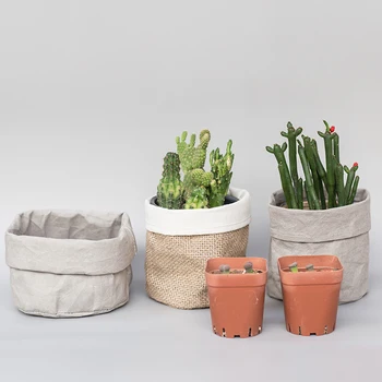 

Plant Pot Coat Kraft Paper Flower Pot Cover Waterproof Multifunctional Basket Cosmetic Bag Reusable For Home Decor Garden Bin
