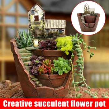 

Miniature Resin House Planter Pot Succulent Flower Pot Micro Landscape Decorations Crafts for Desktop Office _WK