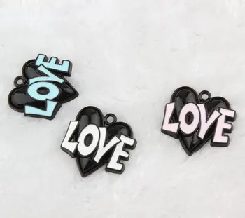 

10PCS/Lot High Quality Zinc Alloy Black Tone Enamel Romantic Love Heart Oil Drop Charm Pendant DIY Necklace Bracelet 24*24mm