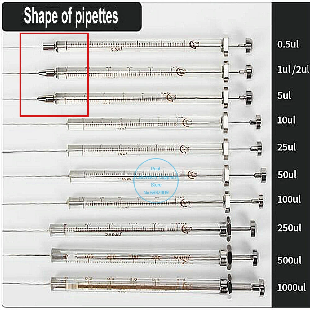 Microliter Syringe 1pcs lab 0.5ul to 1000ul liquid phase Microliter Syringes with flat head Laboratory chromatographic Microinjector