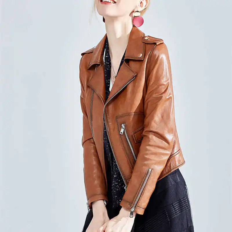 2021 New Arrival Vintage Real Leather Jacket Women Ladies Genuine Sheepskin Coats Long Sleeve Spring Autumn Winter Tops | Женская одежда