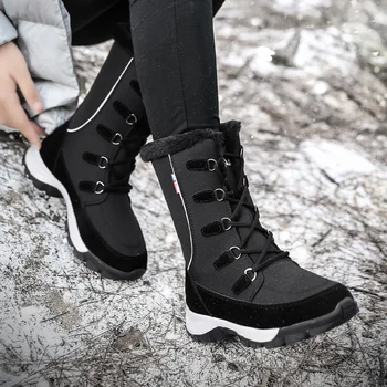 

Trekking New 2020 Outdoor MidCalf Boots Fashion Microfiber Women's boots Shoes Woman Hiking Winter Warm Plush Women Snow Boots