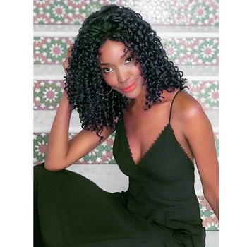 

Xnaira Brazilian Wigs Short Deep Curly Synthetic Hair Wigs For Black Women Short Bob Wigs Front Natural Color Side Part Wigs