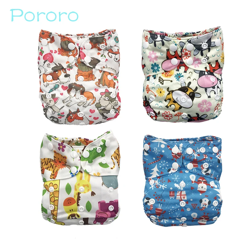 

Pororo Baby Diapers all in one breathable cloth diaper with 2 bamboo Fiber Diaper, digital print AIO reusable nappies