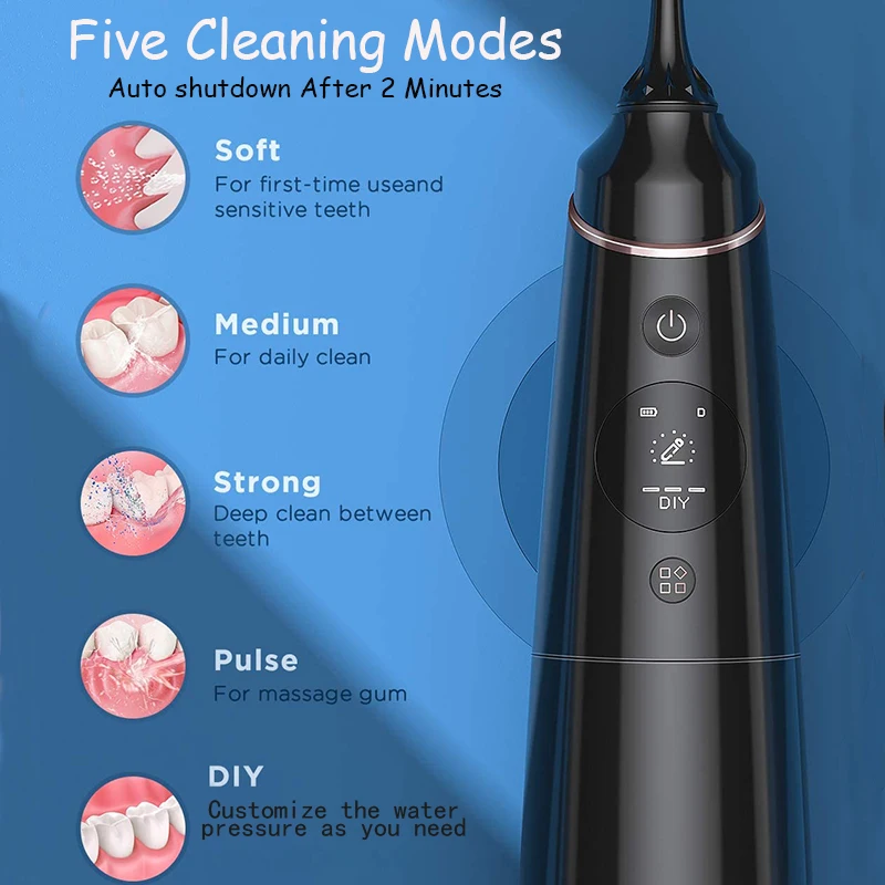 Liberex IPX7 Oral Irrigator Portable Dental Water Jet USB Rechargeable Water Flosser Waterproof Teeth Cleaner for Cleaning Teeth