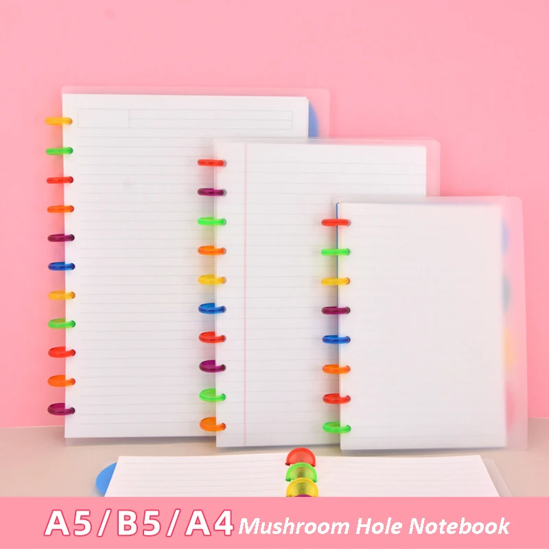 Mushroom Hole Notebook Transparent PP Cover High School Students Classroom Records Binding Discs Journal Lined Notebook Planner a5 notebook covers leather cover for disc ring binding notebooks planner mushroom hole planner binder leather journal cover