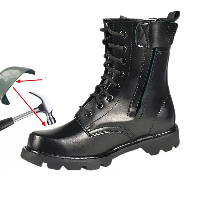 Men  Leather Wool Army Boots Mens SteelToed Safety Boots Winter Boots Hightop Snow Boots Cotton Military Boots