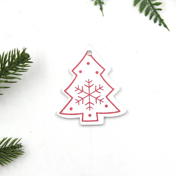 12 шт./лот DIY белые и красные рождественские печатные деревянные подвески, украшения для детей, рождественские подарки, украшения для елки - Цвет: White Tree A
