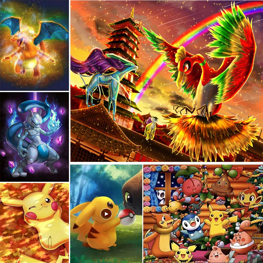 Full SquareRound Drill Diamond Painting Cartoon Pokemon 5D DIY Embroidery Mosaic Decoration | Дом и сад