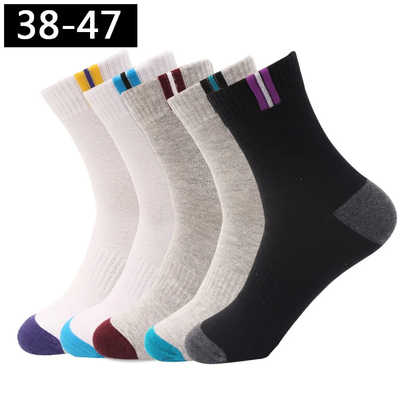 5Pairs/lot Men's Socks Cotton Large Size 44 45 46 47 Business Long Socks Breathable Deodorant Big Size Fashion High Quality