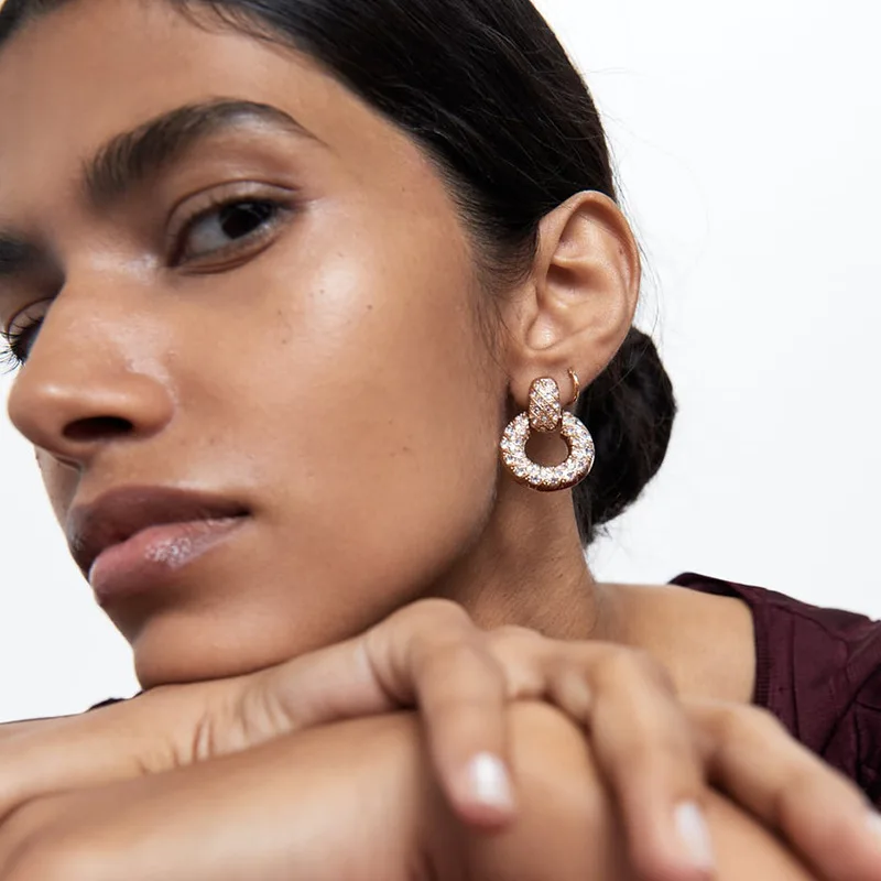 

Gold Statement Round Circle with AB Rhinstones Stud Earrings for Women Female Earrings Jewelry Fashion Crystal Gold Femme Brinco