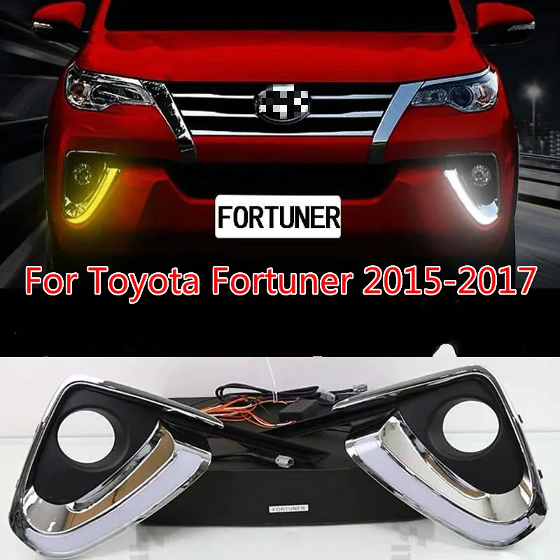 Автомобильный мигающий для Toyota Fortuner DRL Светодиодный дневной ходовой светильник, Дневной светильник, противотуманная фара, желтый сигнал поворота