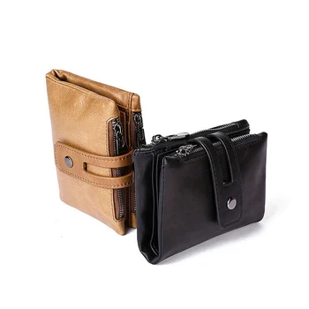 

1 Piece Men Wallets Purse 100% Genuine Leather Wallet With Pocket Zipper Short Credit Card Holder Wallets Men Leather Wallet