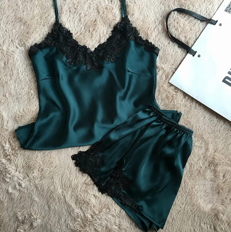 

Home Clothes Vest Shorts Suit Ice Silk Korean Solid Color Women Pajamas Camisole Pajama Set Woman Summer Sleepwear