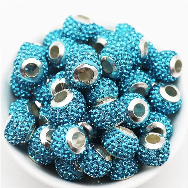20Pcs New Assorted Color Luxury Rhinestone Large Hole Spacer Fit Pandora Charms Bracelet Hair Beads for Women DIY Jewelry Making Big Luxury Color 14