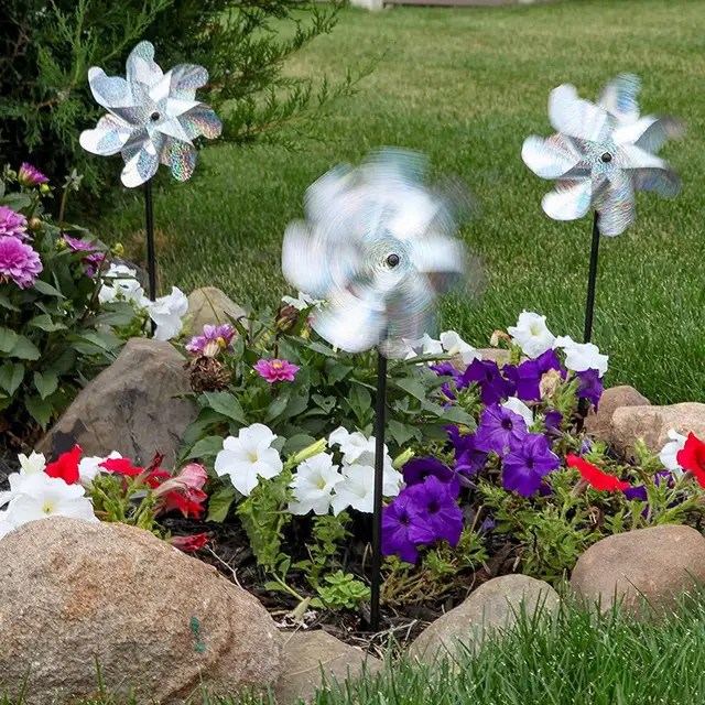 Madártaszító Szélmalom Kültéri Kerti Madárcsökkentő Csillogó Pinwheels Diy Ezüst Szél Fonó Gyerekek Játék Otthoni Gyep Dekoráció - Image 4