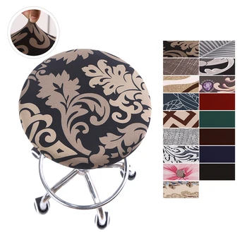 

1Pc 4 Seasons Printed Stretch Universal Round Stool Cover Soft Stretchable Round Chair Protector Multi Style Removable SeatCover